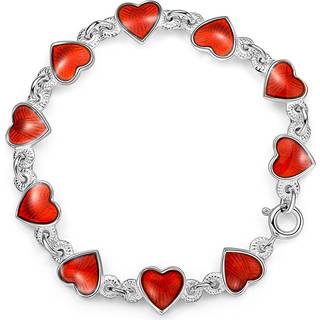 Pia & Per børnearmbånd med hjerter i sølv, rød