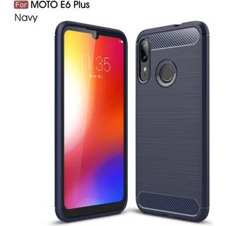 Motorola Moto E6 Plus Carbon Texture Fleksibelt Plastik Cover - Navy