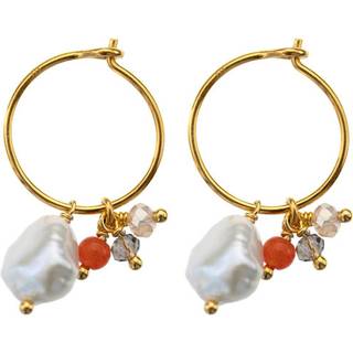 Hultquist forgyldte øreringe med barok perle og lilla/røde sten, Ø 15 mm