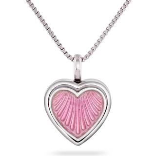 Pia & Per lille medaljon hjertehalskæde i sølv, rosa
