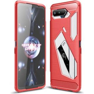 Asus ROG Phone 5 Brushed Carbon TPU Plast Bagside Cover - Rød
