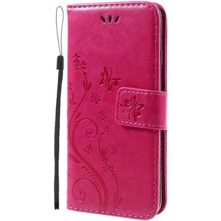 iPhone SE (2022 / 2020) / 8 / 7 Sommerfugle Læder Cover m. Pung Pink