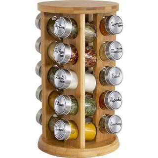 Orii 20 Jar Bamboo Spice Rack med krydderier inkluderet - Roterende t?rnarrang?r til k?kken krydderier og krydderier Gratis krydderifyldning i 5