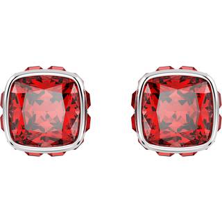 Birthstone Ohrstecker, Kissenschliff, Juli, Rot, Rhodiniert