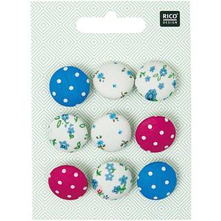 Stoffknöpfe floral-gepunktet 2cm 9 Stück - Bunt