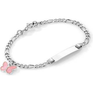 Pia & Per børne ID armbånd i sølv med blomst, rosa