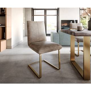 Freischwinger Lelio-Flex Mikrofaser Taupe Vintage Freischwinger flach Gold Taschenfederkern - Taupe, Gold