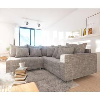 Ecksofa Clovis Hellgrau Strukturstoff Armlehne Ottomane Rechts