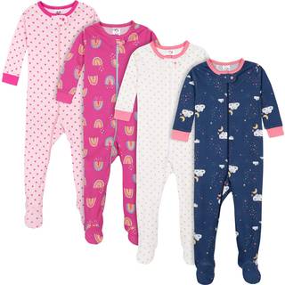 Gerber Baby Girls '4-Pack Footed Pyjamas Dreams Rainbows Pink 9 m?neder