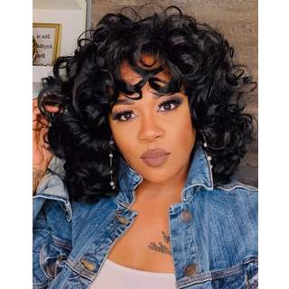 Keat curly parykker til sorte kvinder 14 """" kort kinky krøllet paryk med smell afro sorte krøllede parykker til afroamerikansk søde naturlige syn