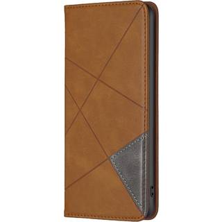 iPhone 14 Plus Flip Læder Cover m. Pung - Geometriske Linjer -  Lys Brun