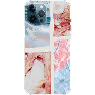 iPhone 13 Pro Fleksibel Plastik Bagside Cover - Lyseblå / Lyserød Marmor