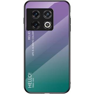 OnePlus 11 Glas Bagside Cover - Hello - Lilla / Grøn