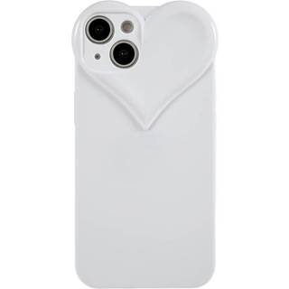 iPhone 14 3D Plastik Cover Fleksibelt m. Hjerte - Hvid
