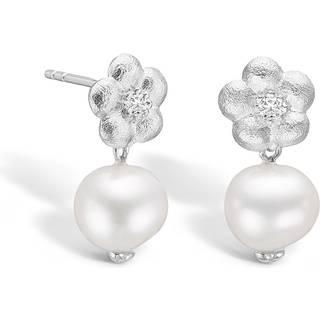 Blossom sølv blomster ørestikker med hvid perle og cz