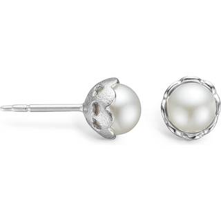 Blossom sølv perle ørestikker med hvid perle 6 mm