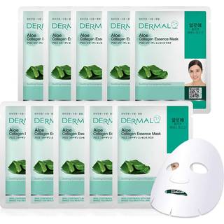 Dermal Aloe Collagen Essence Facial Mask Sheet 23G Pack med 10 - Skin Revitalizing & beroligende forfriskende og fugtgivende solskoldning Relief