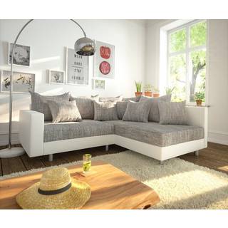 Ecksofa Clovis Weiss Hellgrau modular Armlehne Ottomane Rechts - Hellgrau, Weiss