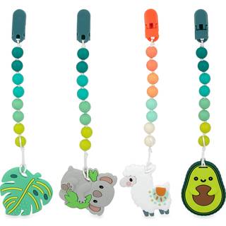 Nuby al silikone teether med bonus silikone pacifinder med klip - 3+ m?neder 1 pk forskellige neutrale design