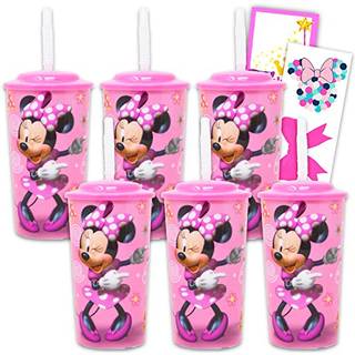 Disney Minnie Mouse Sippy Cup Set - 6 Pack Minnie Tumbler med halmbundt med Mickey Stickers og Princess Door Hanger (Minnie Cup til sm?b?rn Kids
