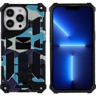 iPhone 13 Pro Camouflage Håndværker Bagside Cover m. Kickstand - Blå