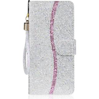 Samsung Galaxy A24 Læder Flip Cover m. Pung & Strop - Glitter Design - Sølv