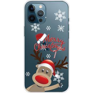 iPhone 14 Pro Max Fleksibelt Plast Jule Bagside Cover - Rensdyr med Nissehue