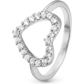 Sparkly Heart Ring - Blankpoleret Sterling Sølv m. 20 Hvide Cubic Zirkonia - Christina