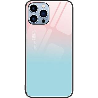 iPhone 14 Pro Bagside Cover m. Glasbagside - Blå / Lyserød Fade