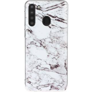 Samsung Galaxy A21 Fleksibel Plastik Bagside Cover m. Marmor Print - Hvid Marmor