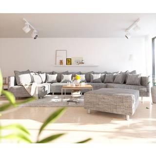 Wohnlandschaft Clovis XL Hellgrau Strukturstoff Modulsofa Hocker