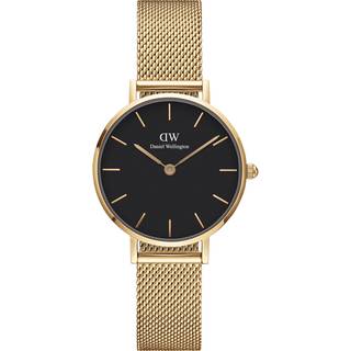 Daniel Wellington Ø28 mm Classic Petite Melrose dameur guldfarvet stål med sort skive