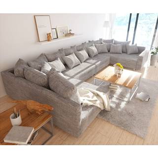 Wohnlandschaft Clovis XL Hellgrau Strukturstoff Modulsofa Armlehne