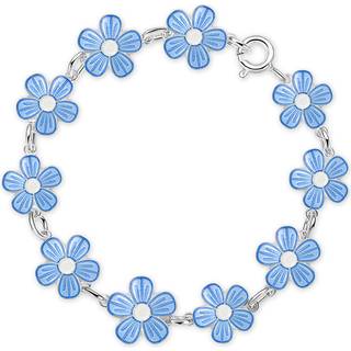 Pia & Per børnearmbånd med blomster i sølv, lys blå