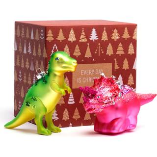 Hver dag er juleglas blæst ornamenter sød håndlavet figurer trædekoration sæt med 2 pcs dinosaurer