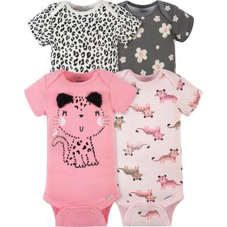 Gerber Baby Girls '4-Pack Short Sleeveve Onesies Bodysuits Leopard Pink Nyf?dte