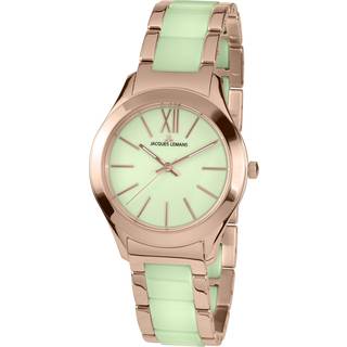 Jacques Lemans 1-1796N Damen-Armbanduhr Keramik Roségoldfarben/Hellgrün
