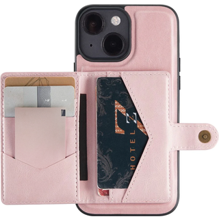 iPhone 13 Læderbetrukket Plastik Cover m. Pung - Pink
