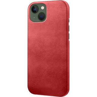 iPhone 14 Plus Læderbetrukket Plastik Bagside Cover - Rød