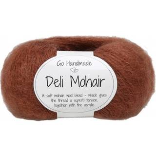 Go Handmade Deli Mohair 92 Rusten Indhold:40% uld, 10% mohair, 50% akryl Vægt/længde: 25 g = ca. 200 meter Anbefalede pinde: 2.5-3 mm Strikkefasthed: 10 = 22 m Vask: Håndvask 30ºC.
