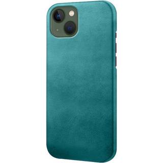 iPhone 14 Plus Læderbetrukket Plastik Bagside Cover - Grøn