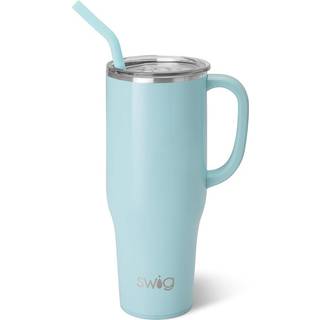 Swig Life 40oz mega krus 40 oz tumbler med h?ndtag og halm ekstra store isolerede tumblere cup holdervenlig rejsekrus (aquamarine)