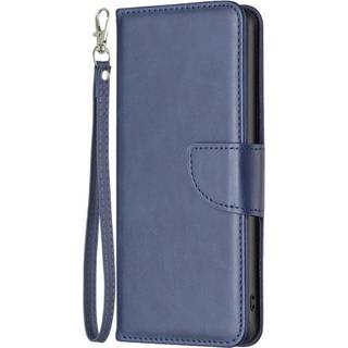iPhone 14 Pro Max Imiteret Læder Flip Cover m. Pung & Strop - Blå