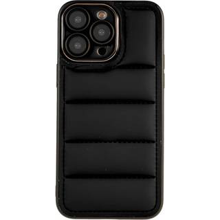 iPhone 14 Pro Max Læderbetrukket 3D Plastik Bagside Cover m. Kameralinse Beskyttelse - Sort