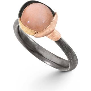 OLE LYNGGAARD COPENHAGEN Lotus 1, oxideret sølv / 18 kt. guld ring med blush månesten - Str. 53
