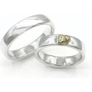 Vielsesringe - Sølvringe blank i 4mm m. guld hjerte