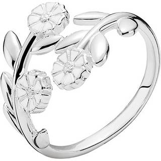 Lund Marguerit åben ring i sølv med tre blomster og blade - Str. 56