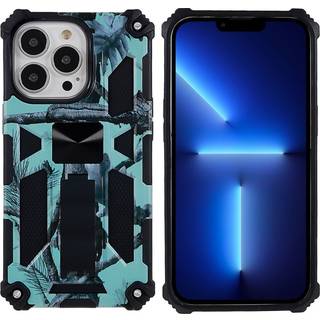 iPhone 13 Pro Camouflage Håndværker Bagside Cover m. Kickstand - Mint Grøn