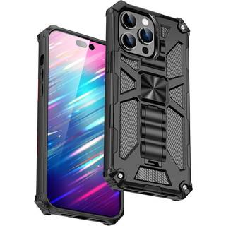 iPhone 14 Pro Max Hybrid Håndværker Bagside Cover m. Kickstand & Magnet - Sort