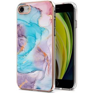 iPhone SE (2022 / 2020) / 8 / 7 Hybrid Plastik Bagside Cover - Mælkevejs Marmor - Blå & Lilla